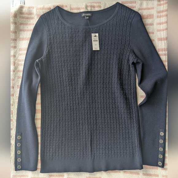 NWT Talbot's Navy Blue Cable Knit Long Sleeve Sweater w/ Gold Buttons / Size XS - Picture 4 of 6